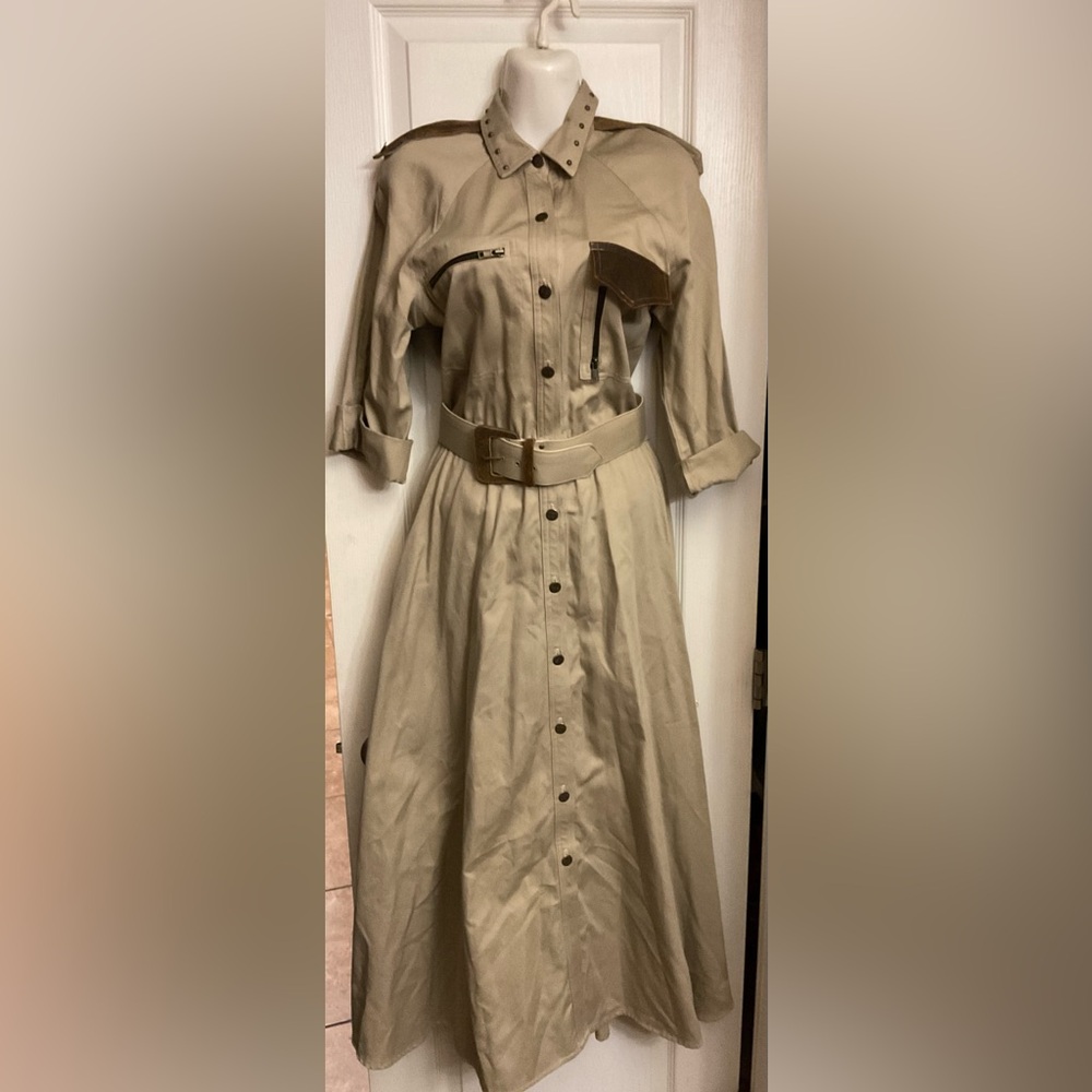 Vintage d. Frank leather trimmed belted trench dress